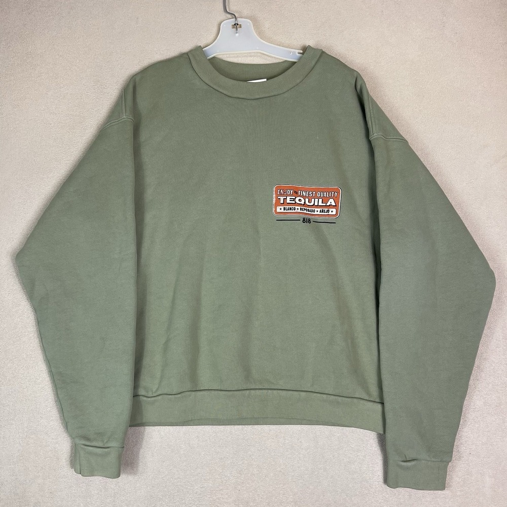 818 Tequila Sweatshirt‎ Mens M Olive Green Graphic Print Crew Neck Heavyweight